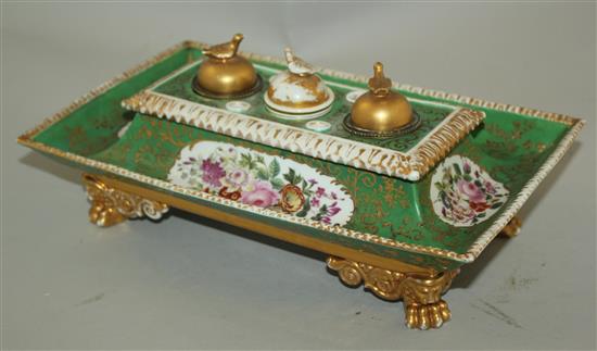 A Paris porcelain Empire style inkstand, second half 19th century, 30.5cm, wear to gilding